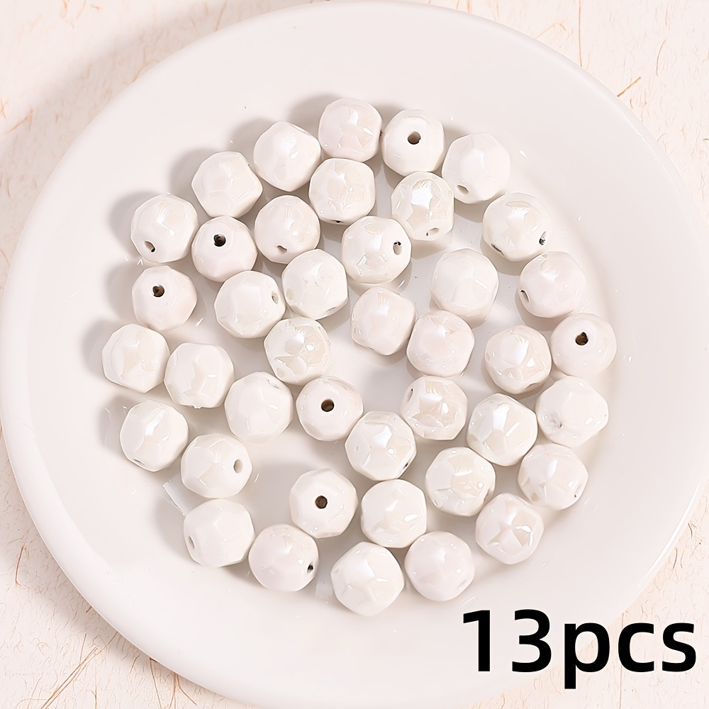 13pcs Ceramic Cut Face Round Beads for Handmade Jewellery Making